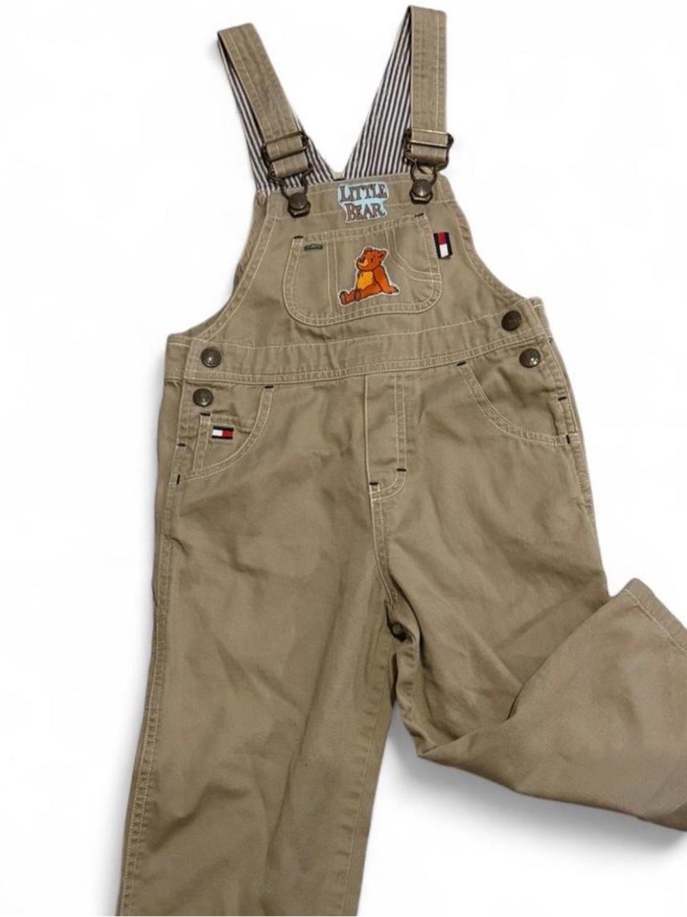 Tommy Hilfiger Little Bear 3T Khaki Overalls Upcycled Embroidered Toddler - Picture 2 of 6